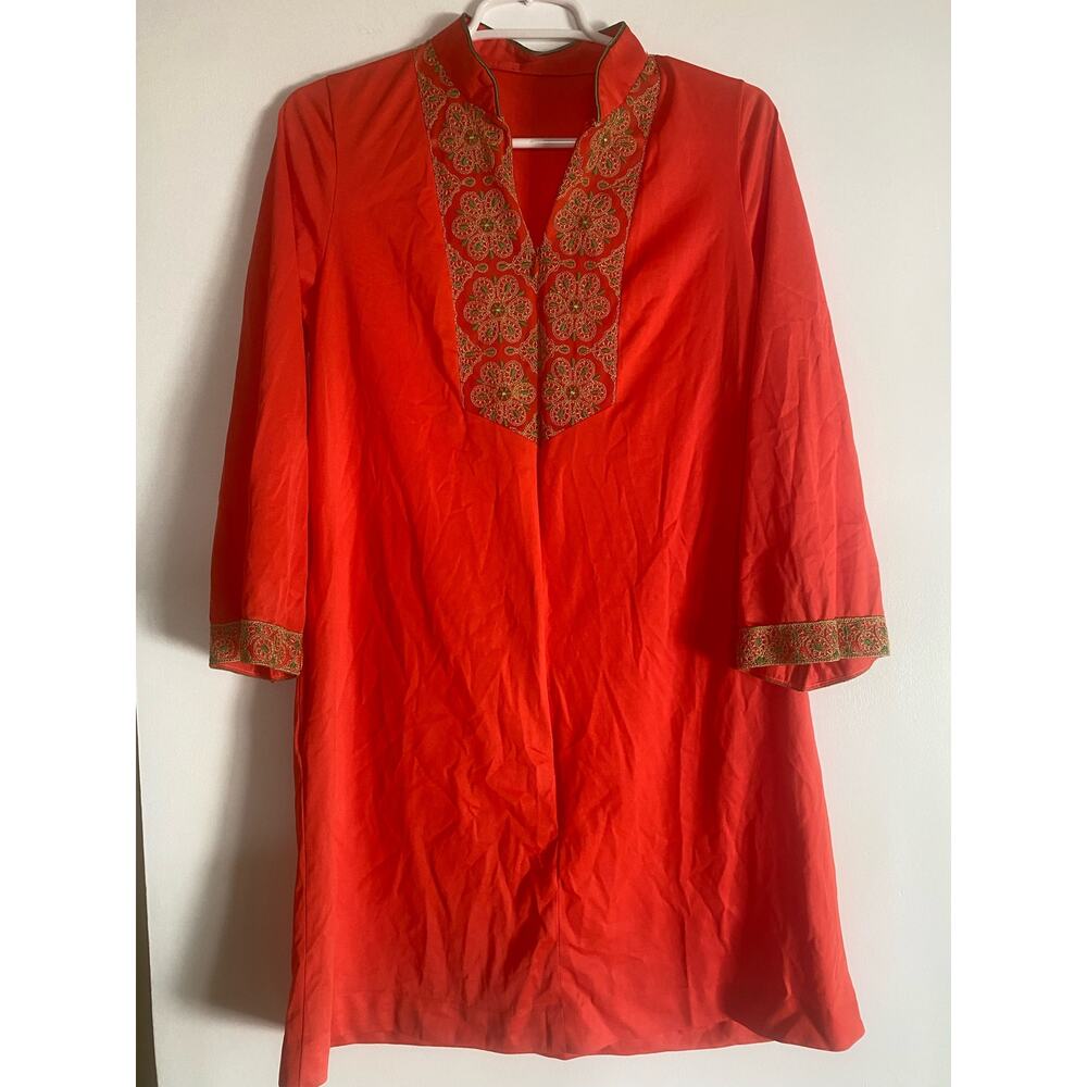 VTG 60'S GOSSARD ARTEMIS CORAL RED GREEN PEIGNOIR ROBE SMALL